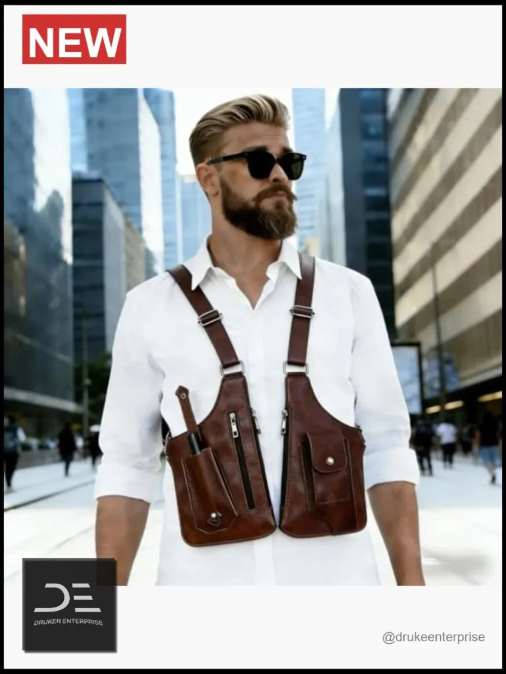 PU Leather Double Shoulder Holster Wallet Adjustable Oxford Cloth Crossbody Bag